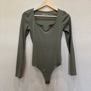 Abercrombie & Fitch | Soft A&F Ribbed Notch Neck Bodysuit in Olive Green Small